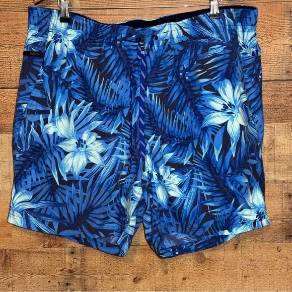🌻 Land’s End Swim Trunks Mens size XL Blue Tropical Palm Print Pockets Active - Picture 1 of 11